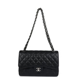 Chanel Jumbo Classic Double Flap Bag Black Caviar Silver Hardware