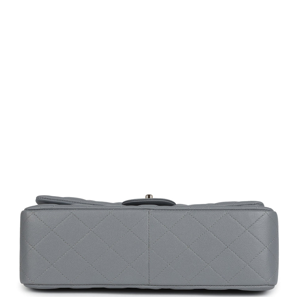Chanel Jumbo Classic Double Flap Bag Light Grey Shiny Caviar Light Gold Hardware