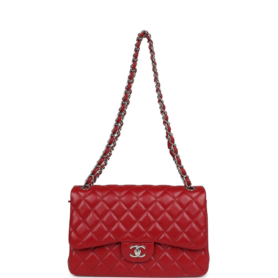 Chanel Jumbo Classic Double Flap Red Caviar Silver Hardware