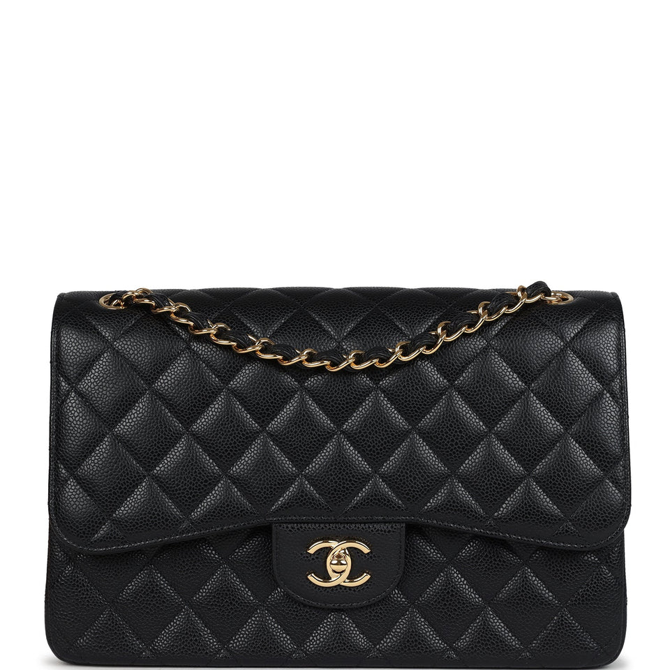 Chanel Jumbo Classic Double Flap Bag Black Caviar Gold Hardware