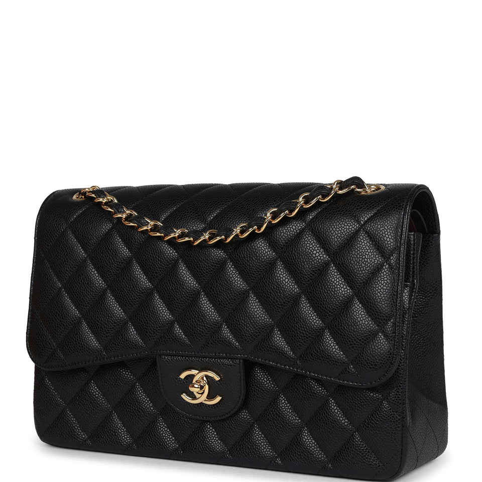 Chanel Jumbo Classic Double Flap Bag Black Caviar Gold Hardware
