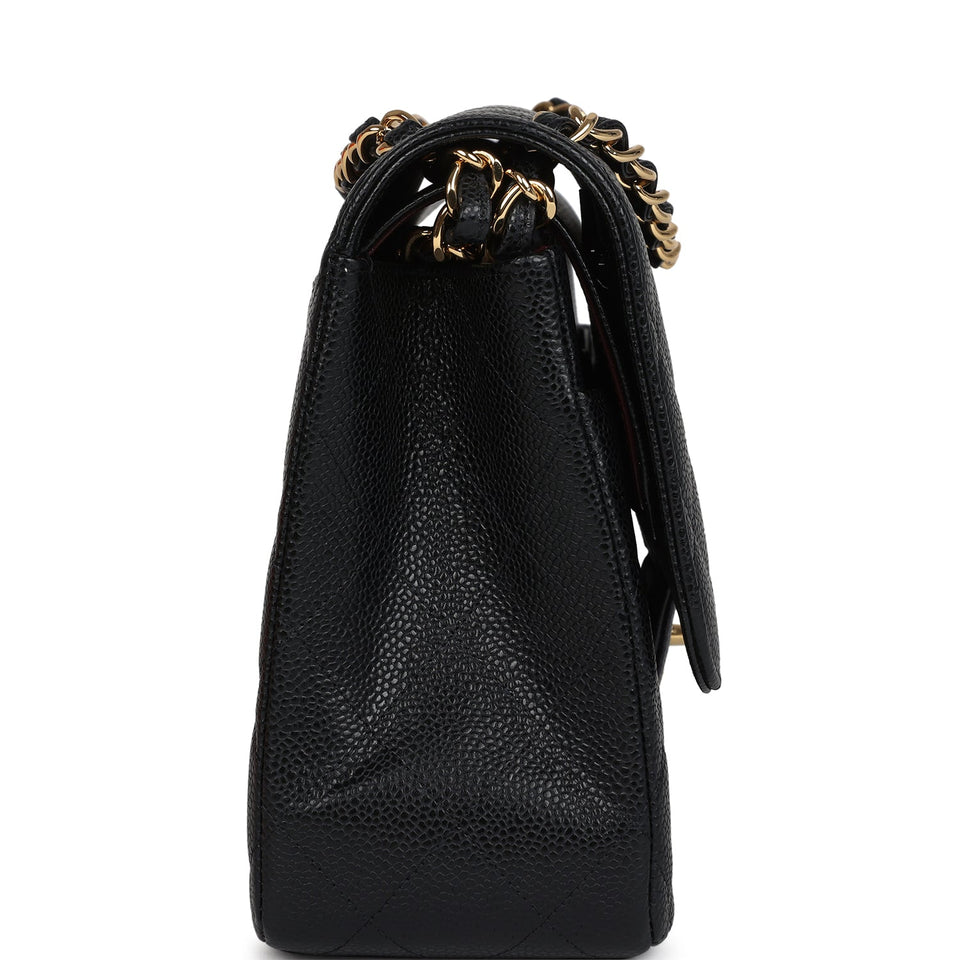 Chanel Jumbo Classic Double Flap Bag Black Caviar Gold Hardware