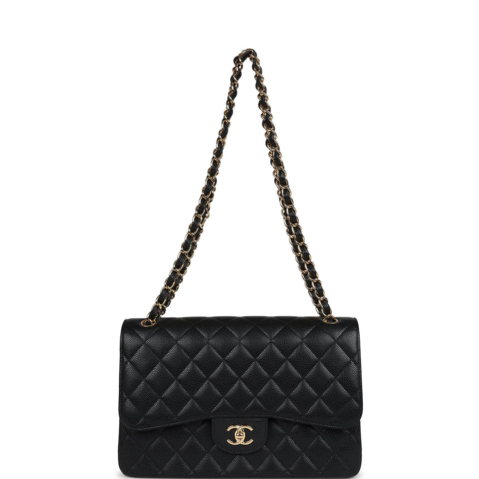 Chanel Jumbo Classic Double Flap Bag Black Caviar Gold Hardware