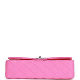 Chanel Medium Classic Double Flap Bag Neon Pink Lambskin Silver Hardware