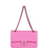 Chanel Medium Classic Double Flap Bag Neon Pink Lambskin Silver Hardware