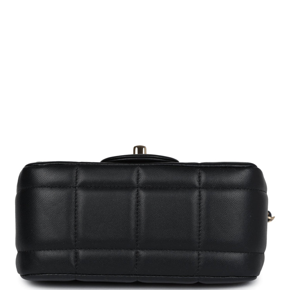 Chanel Monaco Mini Square Flap Bag Black Lambskin Light Gold Hardware