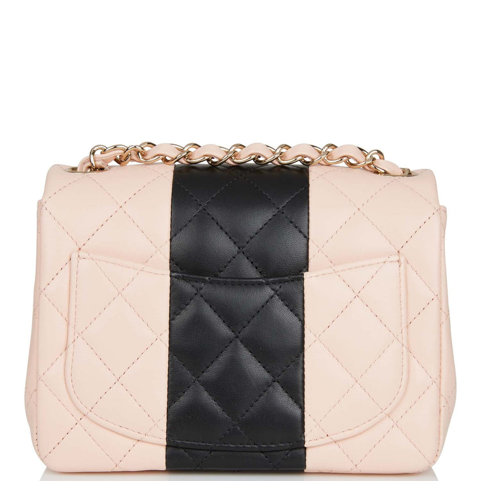Chanel Mini Square Flap Bag Pink and Black Lambskin Light Gold Hardware