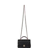 Chanel Mini Rectangular Flap Bag with Top Handle Black and Pink Lambskin Light Gold Hardware
