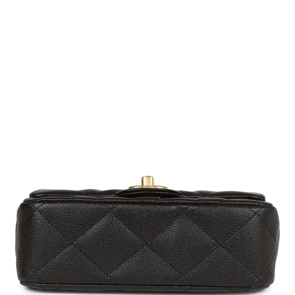 Chanel Sweetheart Crush Mini Rectangular Flap Bag Black Caviar Antique Gold Hardware