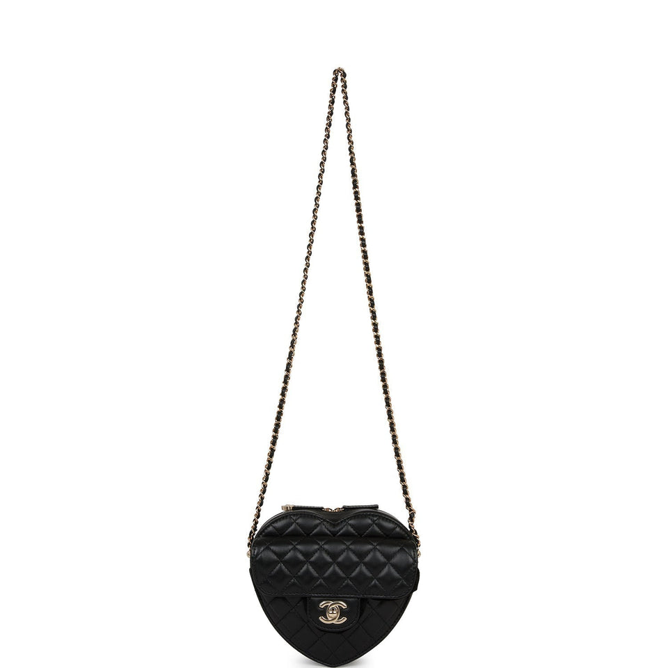Chanel CC In Love Large Heart Bag Black Lambskin Light Gold Hardware