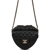 Chanel CC In Love Large Heart Bag Black Lambskin Light Gold Hardware