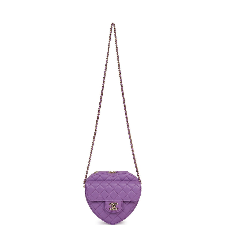 Chanel CC In Love Large Heart Bag Purple Lambskin Light Gold Hardware