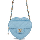 Chanel CC In Love Heart Clutch with Chain Blue Lambskin Light Gold Hardware