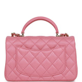 Chanel Mini Rectangular Flap Bag with Top Handle Pink Lambskin Light Gold Hardware