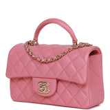 Chanel Mini Rectangular Flap Bag with Top Handle Pink Lambskin Light Gold Hardware