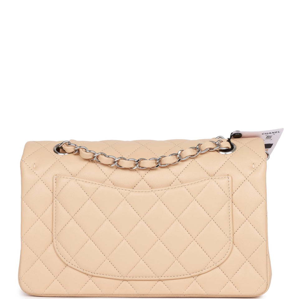 Chanel Small Classic Double Flap Beige Clair Lambskin Silver Hardware