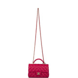 Chanel Mini Rectangular Flap with Top Handle Dark Pink Lambskin Light Gold Hardware