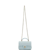 Chanel Mini Rectangular Flap with Top Handle Light Blue Lambskin Light Gold Hardware