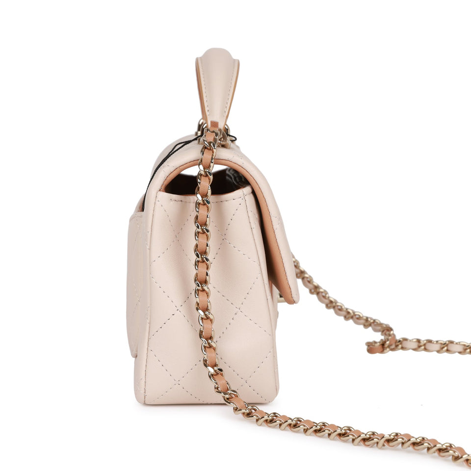 Chanel Mini Rectangular Flap with Top Handle Beige and Caramel Lambskin Light Gold Hardware