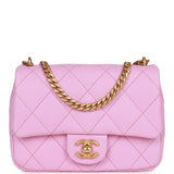 Chanel Sweetheart Mini Square Flap Bag Pink Caviar Antique Gold Hardware