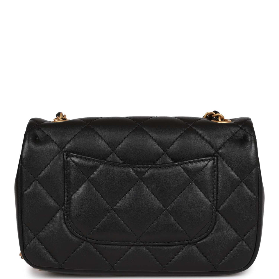 Chanel Mini Rectangular Heart Flap Bag Black Lambskin Aged Gold Hardware