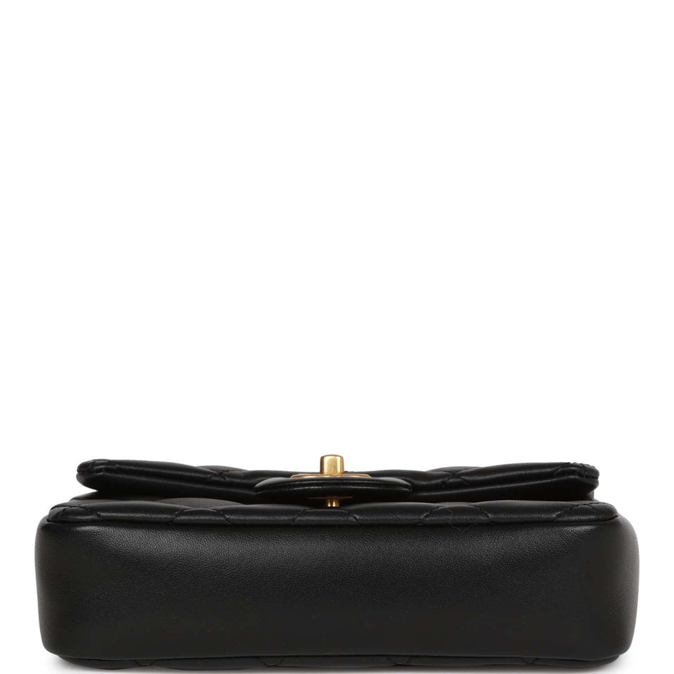 Chanel Mini Rectangular Heart Flap Bag Black Lambskin Aged Gold Hardware