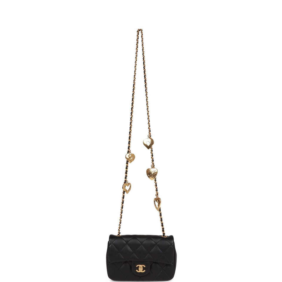 Chanel Mini Rectangular Heart Flap Bag Black Lambskin Aged Gold Hardware