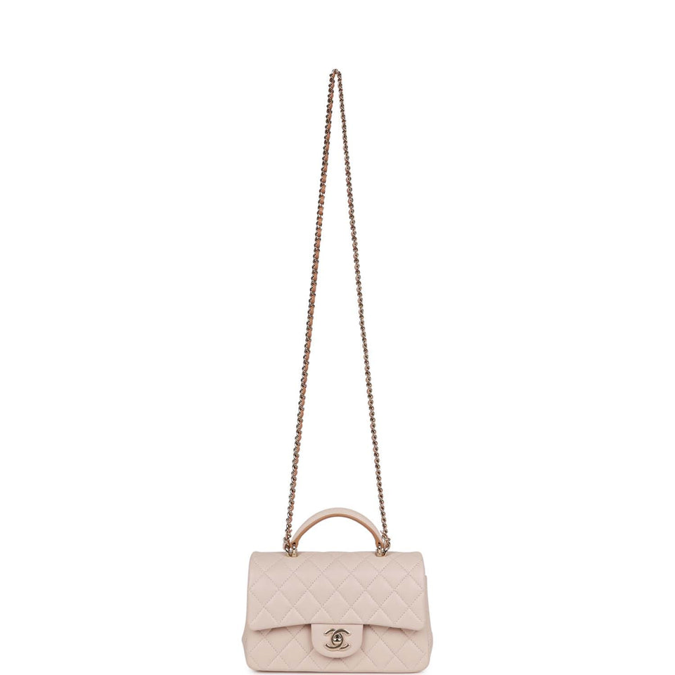 Chanel Mini Flap with Top Handle Beige and Caramel Lambskin Light Gold Hardware