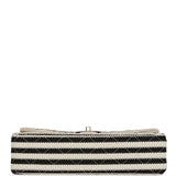 Chanel Medium Classic Double Flap Bag Black and Beige Striped Silk Light Gold Hardware
