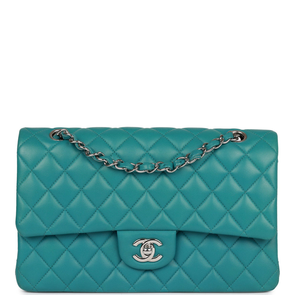 Chanel Medium Classic Double Flap Bag Blue Lambskin Silver Hardware