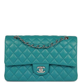 Chanel Medium Classic Double Flap Bag Blue Lambskin Silver Hardware