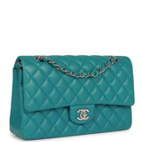 Chanel Medium Classic Double Flap Bag Blue Lambskin Silver Hardware