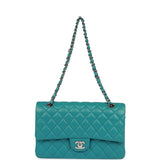 Chanel Medium Classic Double Flap Bag Blue Lambskin Silver Hardware