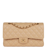Chanel Medium Classic Double Flap Bag Beige Caviar Gold Hardware