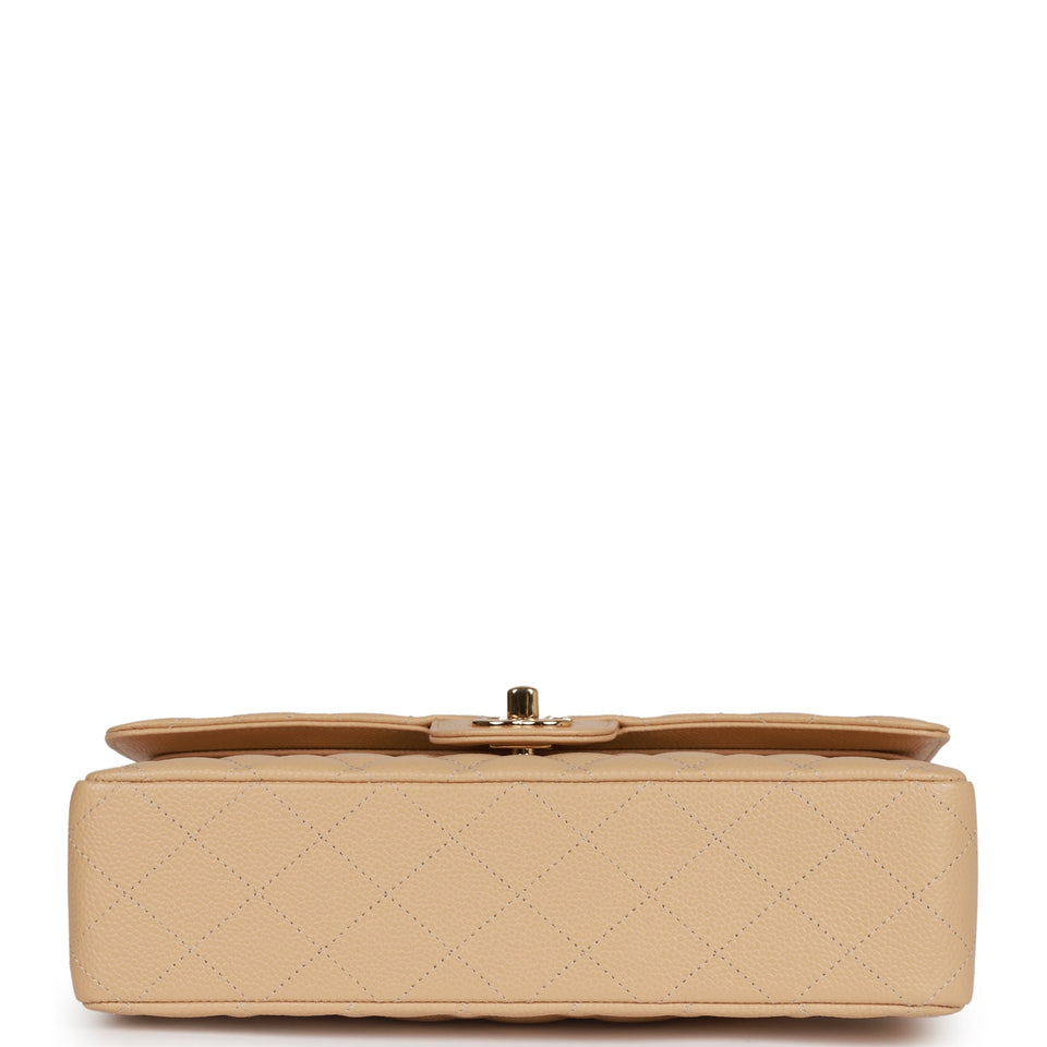 Chanel Medium Classic Double Flap Bag Beige Caviar Gold Hardware