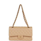 Chanel Medium Classic Double Flap Bag Beige Caviar Gold Hardware