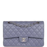 Chanel Medium Classic Double Flap Bag Purple Lambskin Silver Hardware