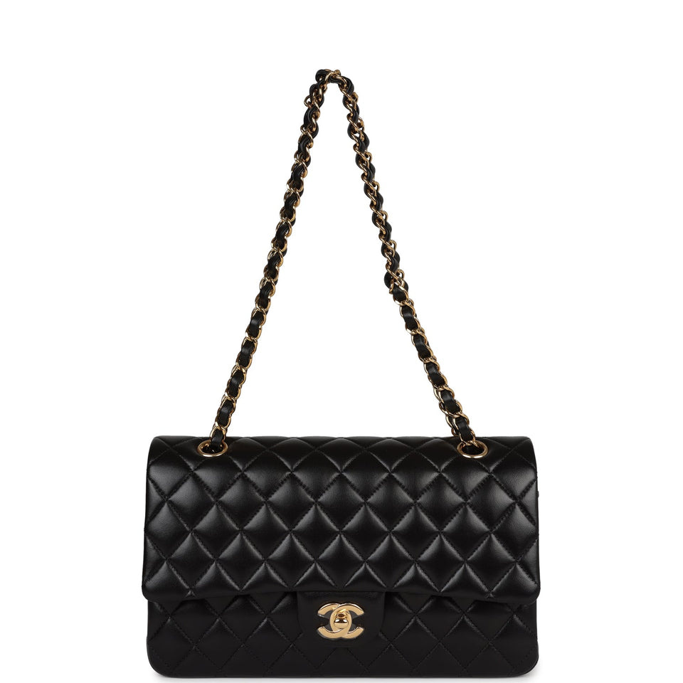 Chanel Medium Classic Double Flap Bag Black Lambskin Gold Hardware
