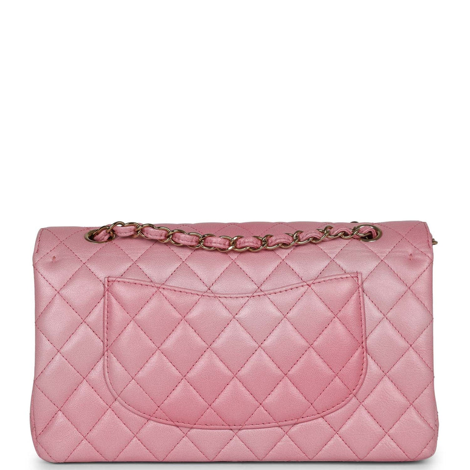 Chanel Medium Classic Double Flap Bag Pink Iridescent Ombre Goatskin Gold Hardware