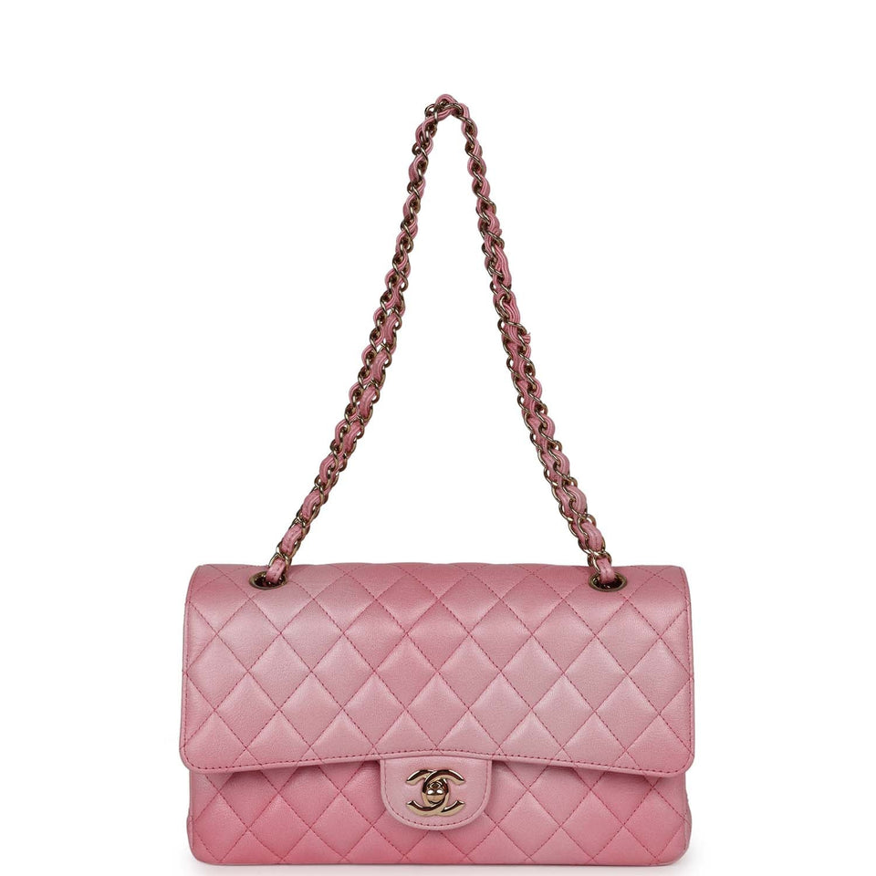 Chanel Medium Classic Double Flap Bag Pink Iridescent Ombre Goatskin Gold Hardware