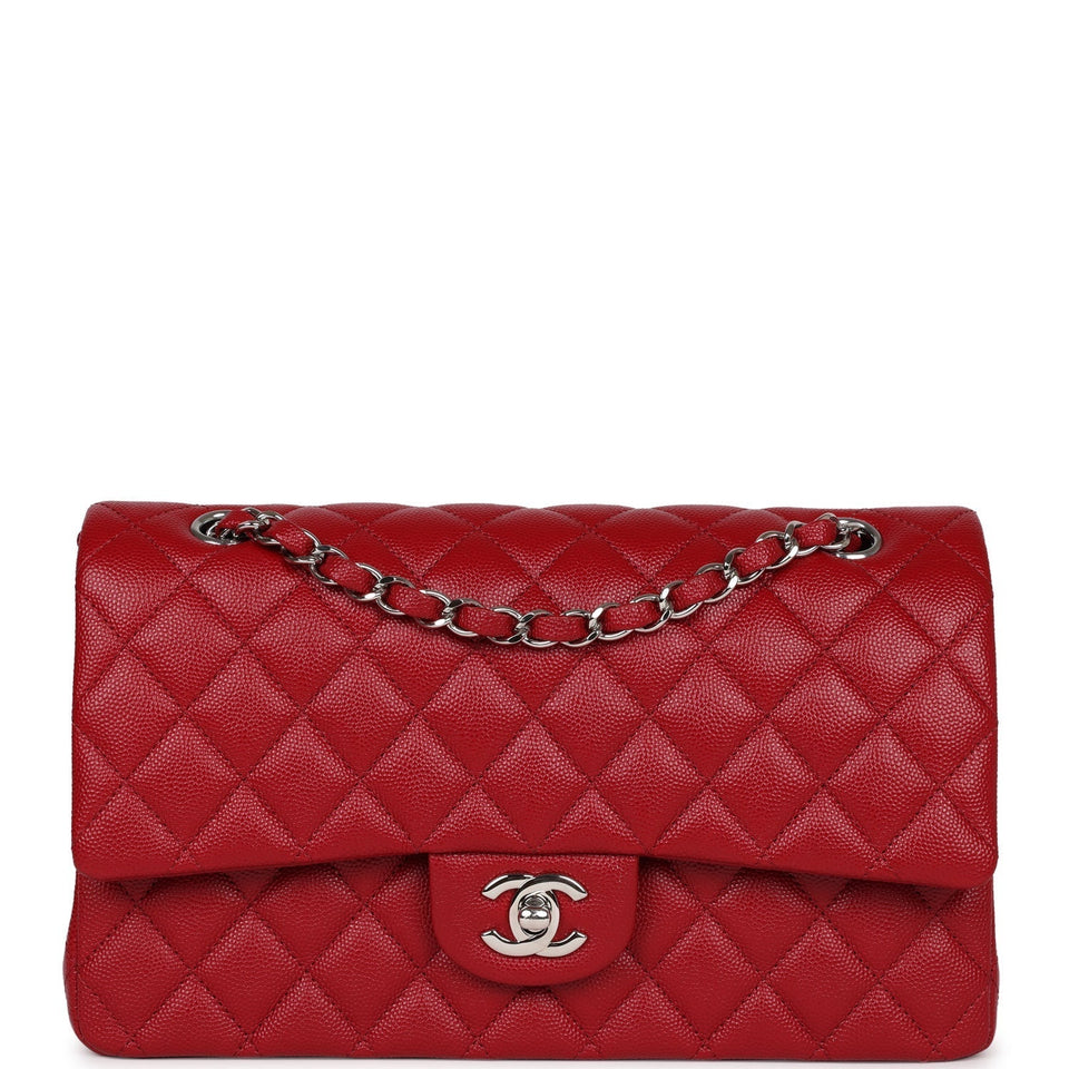 Chanel Medium Classic Double Flap Dark Red Caviar Silver Hardware