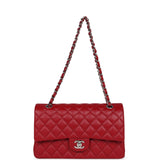 Chanel Medium Classic Double Flap Dark Red Caviar Silver Hardware