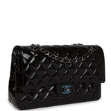 Chanel Medium Classic Double Flap Bag Black Patent Leather Silver Hardware