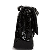 Chanel Medium Classic Double Flap Bag Black Patent Leather Silver Hardware