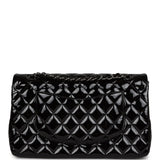 Chanel Medium Classic Double Flap Bag Black Patent Leather Silver Hardware
