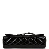 Chanel Medium Classic Double Flap Bag Black Patent Leather Silver Hardware