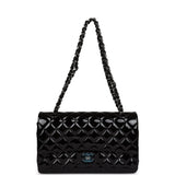 Chanel Medium Classic Double Flap Bag Black Patent Leather Silver Hardware