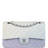 Chanel Medium Classic Double Flap Light Blue/Light Purple/White Ombre Metallic Lambskin Silver Hardware