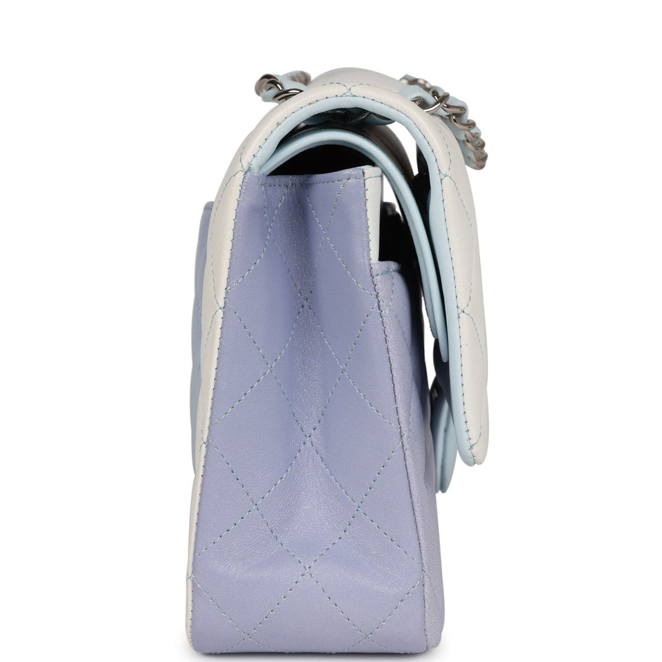 Chanel Medium Classic Double Flap Light Blue/Light Purple/White Ombre Metallic Lambskin Silver Hardware