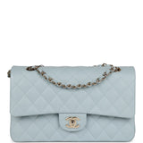 Chanel Medium Classic Double Flap Light Blue Caviar Light Gold Hardware